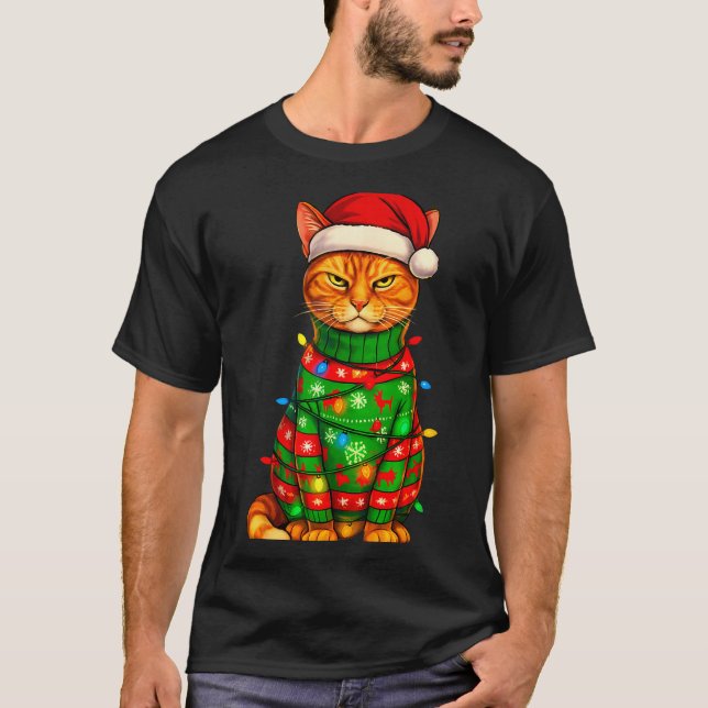 Camiseta Orange Tabby Cat Christmas Lights Funny Santa Holi (Anverso)