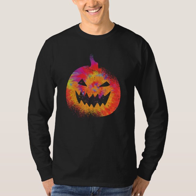 Camiseta Orange Tie Dye Pumpkin Face Jack O Lantern Hallowe (Anverso)