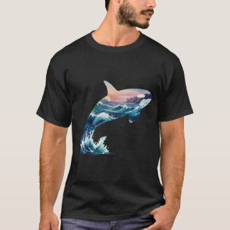 Camiseta Orca Asesina Mística Ola del Océano Doble Exposici