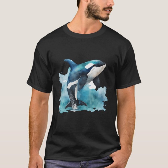 Camiseta Orca Ballena Acuarela Océano Esplash de Agua (Anverso)