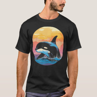 Camiseta Orca Ballenas Rompiendo al Atardecer en el Mar