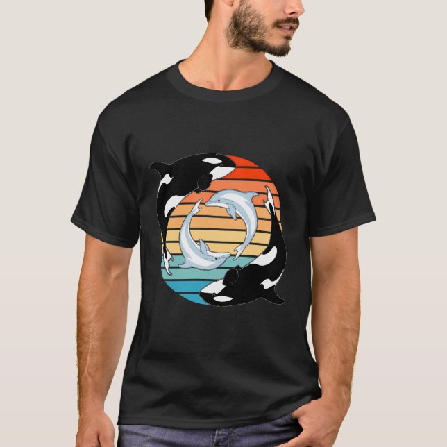 Camiseta Orca Ballenas Y Delfines Retro Sunset (Anverso)