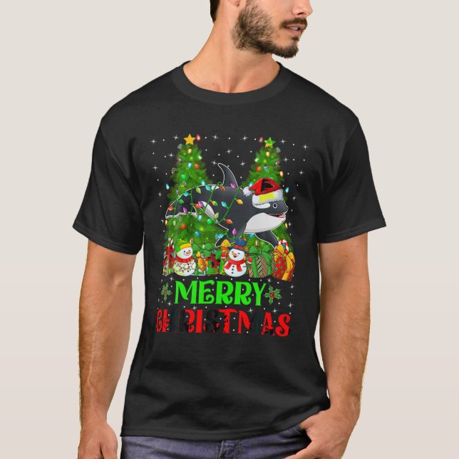 Camiseta Orca Christmas Tree Lughts Mating Family Santa O (Anverso)