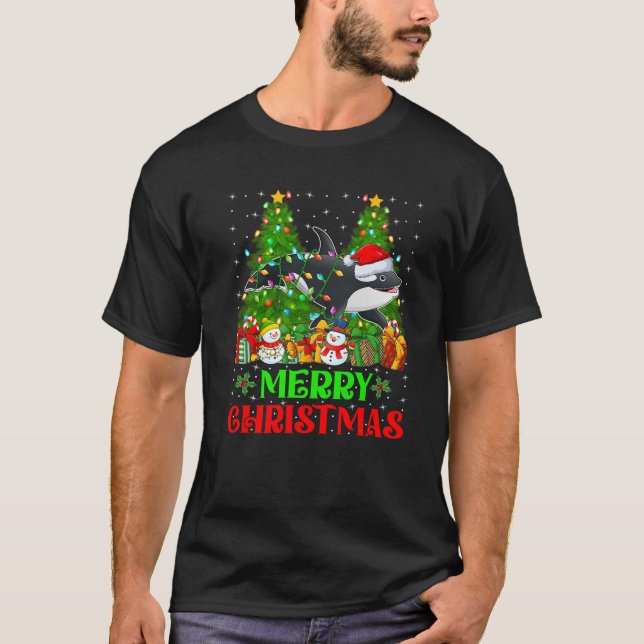 Camiseta Orca Christmas Tree Lughts Mating Family Santa O (Anverso)