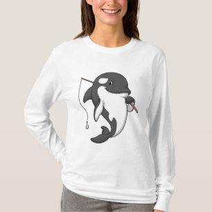 Camiseta Orca como pescador con barra de pesca