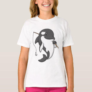 Camiseta Orca como pescador con barra de pesca