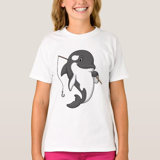Camiseta Orca como pescador con barra de pesca (Anverso)