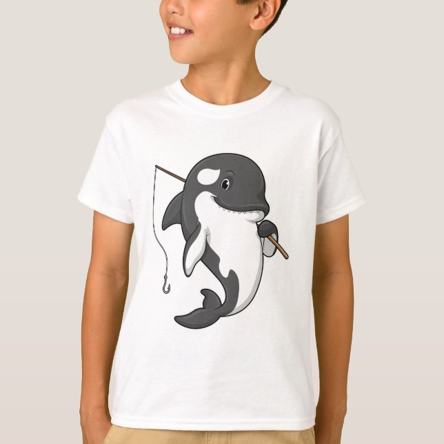 Camiseta Orca como pescador con barra de pesca (Anverso)