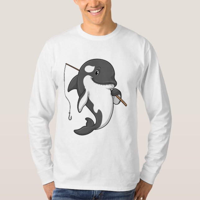 Camiseta Orca como pescador con barra de pesca (Anverso)