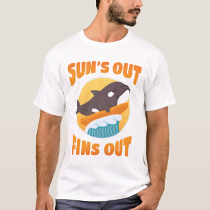 Camiseta Orca Divertida En Tabla De Surf, Sol Afuera Aletas