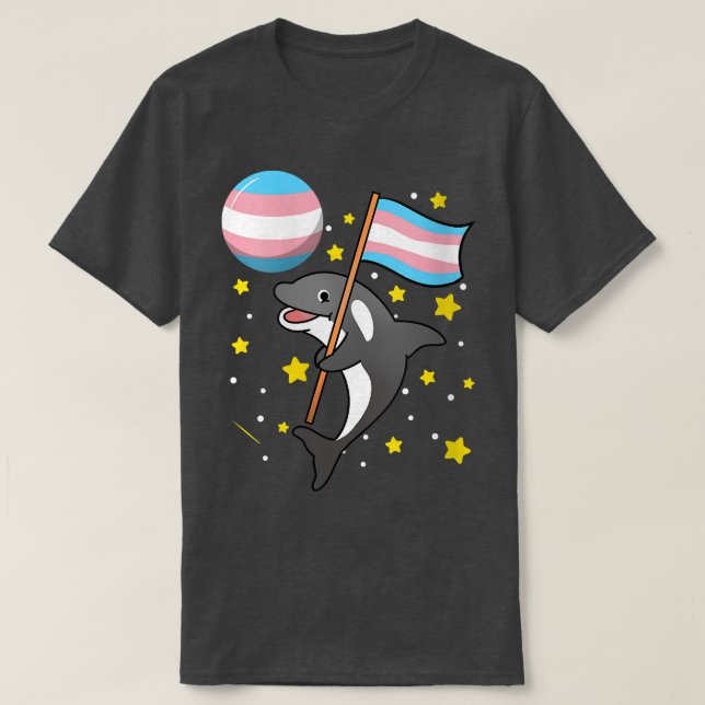 Camiseta Orca en el espacio Trans Pride VNeck  (Diseño del anverso)