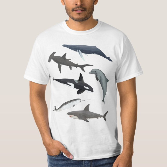 Camiseta Orca Whale Shark Narwhal Dolphin Sea Creatures (Anverso)