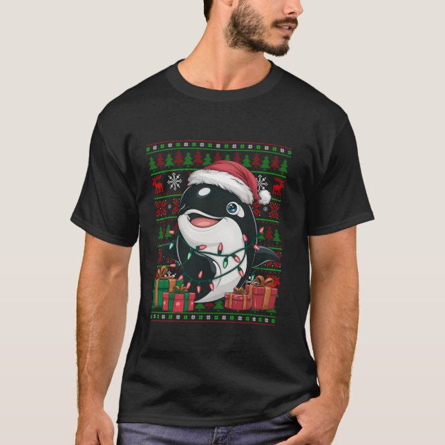 Camiseta Orca Xmas enciende feos Santa Hat Orca Navidades T (Anverso)