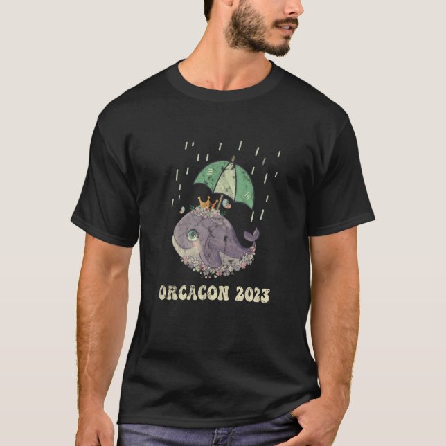 Camiseta Orcacon 2023 Cute Whale Umbrella Rain (Anverso)