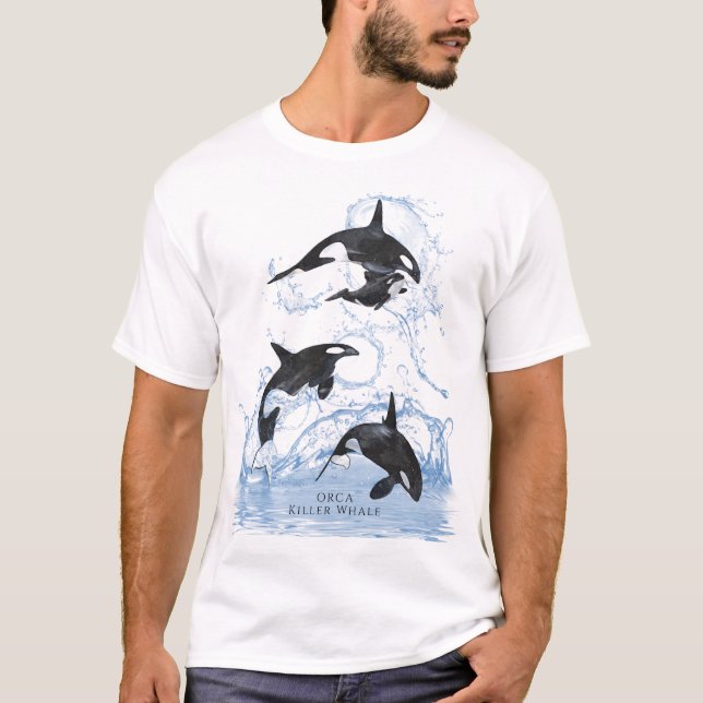Camiseta Orcas de acuarela blanca y negra increíbles (Anverso)