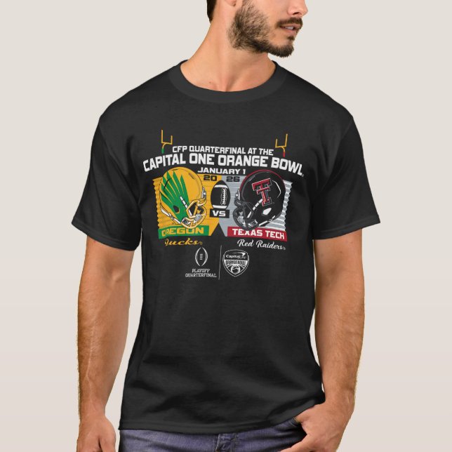 Camiseta Oregon Ducks vs Texas Tech Red Raiders CFP Orange  (Anverso)