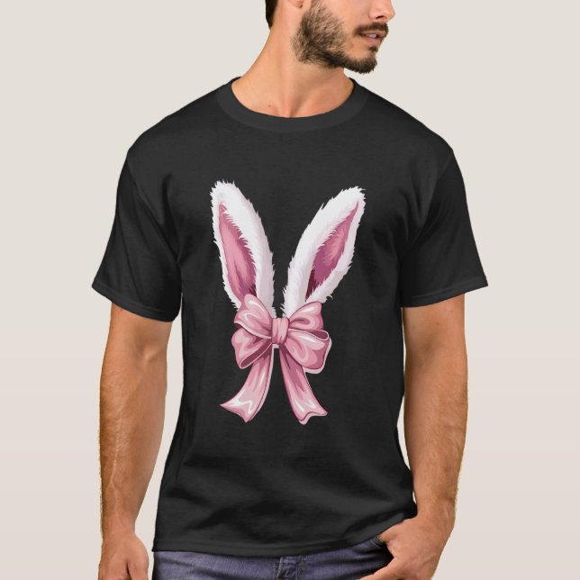 Camiseta Orejas De Conejito Lindas Con Lazo Rosa Día De Pas (Anverso)