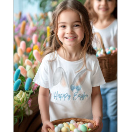 Camiseta Orejas de conejo de Pascua en acuarela con lazo az