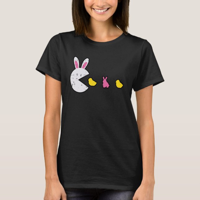 Camiseta Orejas de conejo de videojuego de Pascua comiendo  (Anverso)