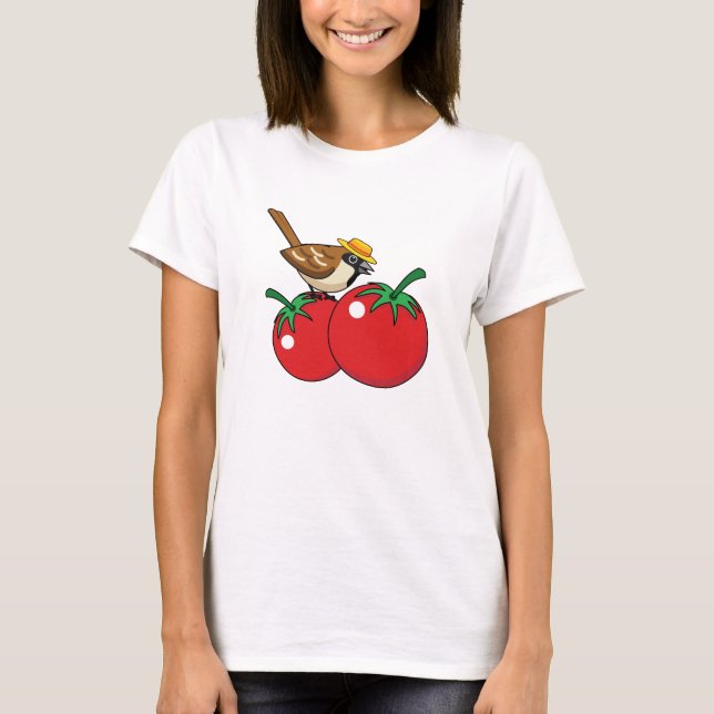 Camiseta Organic Lover Sparrow Eating Red Tomato (Anverso)