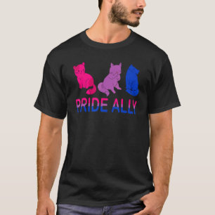 Camiseta Orgullo Ally Cute tres gatos de bandera bisexual