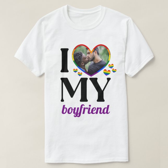 Camiseta Orgullo arcoiris Corazón Mi Novio Añadir Foto (Diseño del anverso)