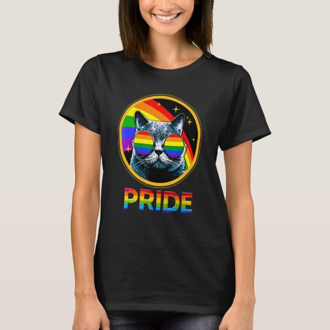 Camiseta Orgullo Arcoíris de Gato Bonito LGBTQ LGBT Gay Les (Anverso)