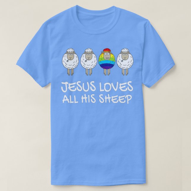 Camiseta Orgullo arcoiris Gay LGBTQ+ Jesús ama a todos (Diseño del anverso)