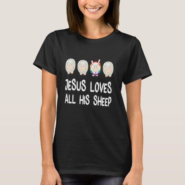 Camiseta Orgullo arcoiris Gay LGBTQ+ Jesús ama a todos (Anverso)