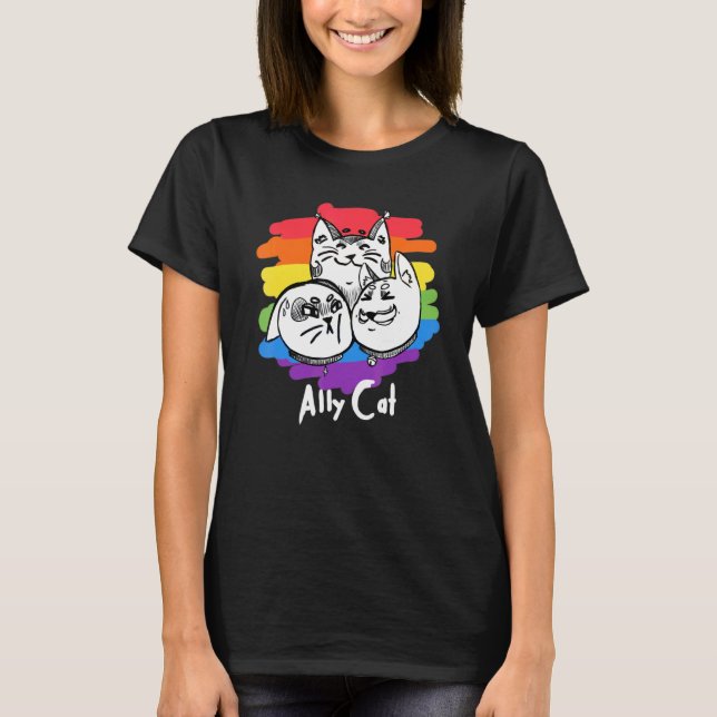 Camiseta Orgullo arcoiris Lgbt Bandera Gay Ally Cat 1 (Anverso)
