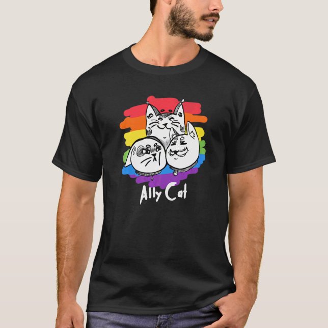 Camiseta Orgullo arcoiris Lgbt Bandera Gay Ally Cat 1 (Anverso)
