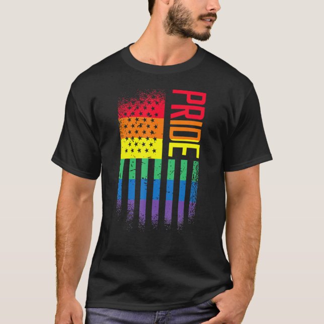 Camiseta Orgullo Bandera Americana Arcoiris Apoya Lgbt Lesb (Anverso)