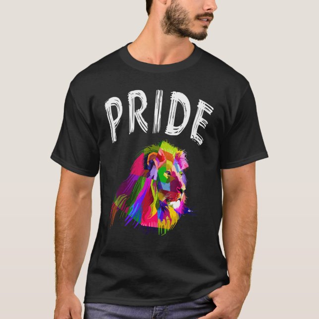 Camiseta Orgullo Bandera Arcoiris Gráfico de León Derechos  (Anverso)
