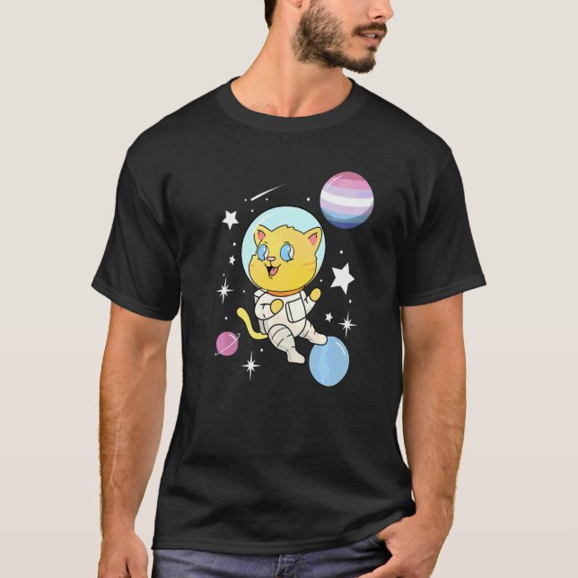 Camiseta Orgullo bisexual de gato en el espacio (Anverso)