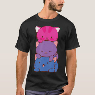 Camiseta Orgullo bisexual Kawaii Kitty Cat Stack Anime