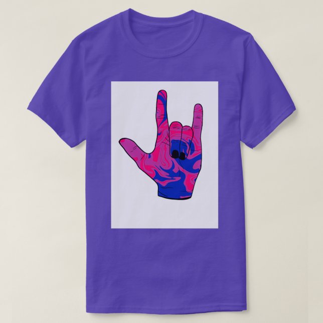 Camiseta Orgullo bisexual Te amo el lenguaje de signos amer (Diseño del anverso)