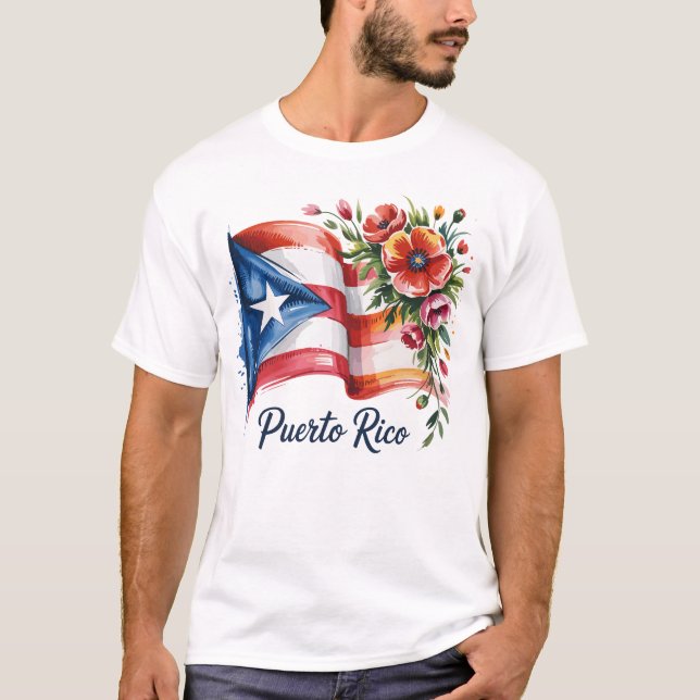 Camiseta Orgullo Boricua Floral Bandera de Puerto Rico (Anverso)