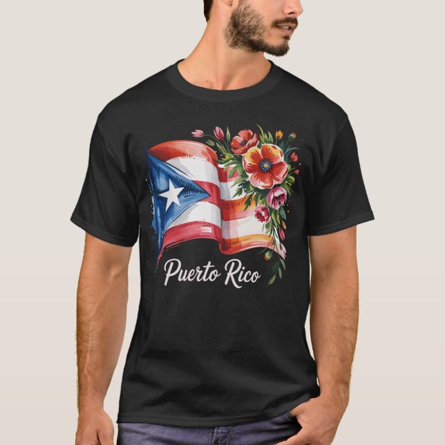 Camiseta Orgullo Boricua Floral Bandera de Puerto Rico (Anverso)