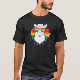 Camiseta Orgullo Cute Llama Gafas de Sol Gracioso LGBRainbo