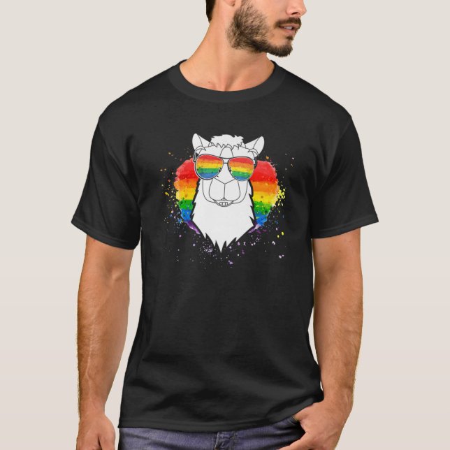 Camiseta Orgullo Cute Llama Gafas de Sol Gracioso LGBRainbo (Anverso)