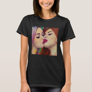 Camiseta Orgullo de acuarela Dos mujeres comparten un beso