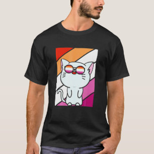 Camiseta Orgullo de bandera lesbiana de gato lindo LGBQ Org