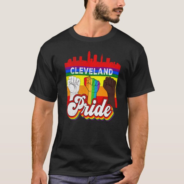 Camiseta Orgullo de Cleveland Arcoiris Bandera del Orgullo  (Anverso)