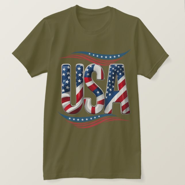 Camiseta Orgullo de EE.UU. Letra negrita Art - Flag Inside  (Anverso del diseño)