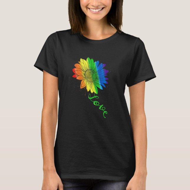 Camiseta Orgullo de flor de girasol Lgbtq Bandera Arcoiris  (Anverso)