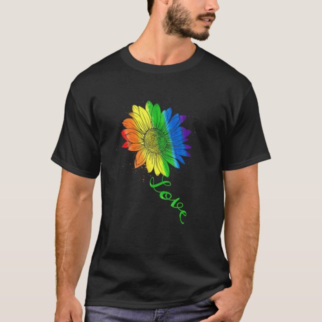 Camiseta Orgullo de flor de girasol Lgbtq Bandera Arcoiris  (Anverso)