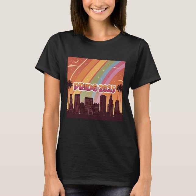 Camiseta Orgullo de la Ciudad Retro 2025: Mujeres arcoiris (Anverso)