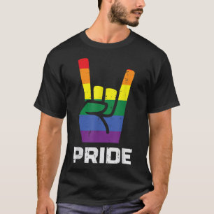 Camiseta Orgullo de la Señal de Mano de Roca del Arcoíris B