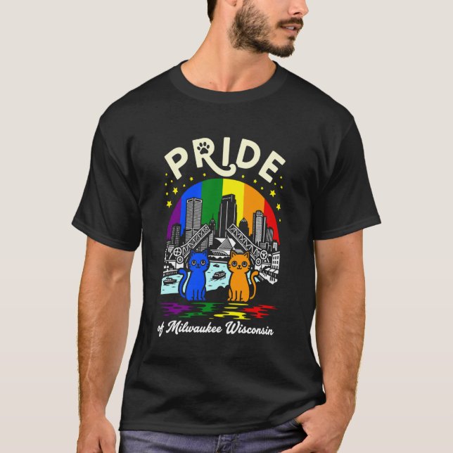 Camiseta Orgullo de Milwaukee Ciudad Gatos Arcoiris Fla (Anverso)