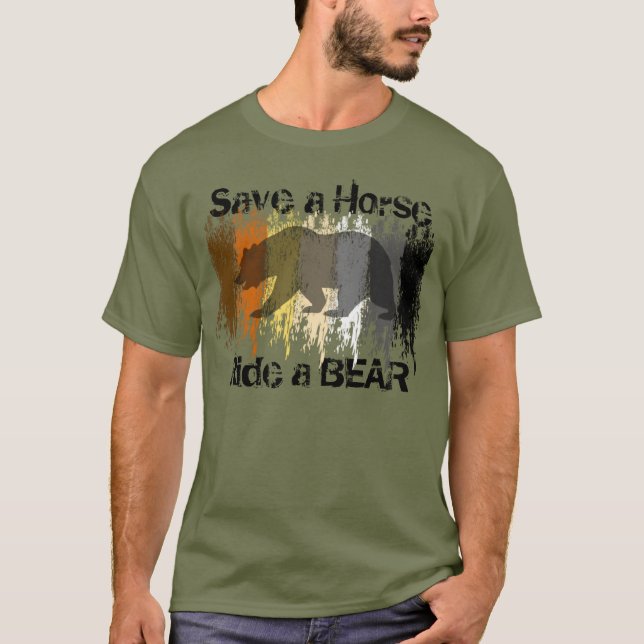 Camiseta Orgullo De Oso Gay Grunge Salvar A Un Caballo Con  (Anverso)